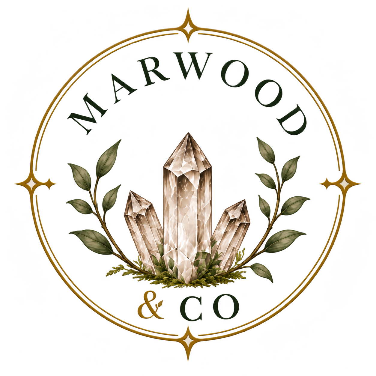 Marwood & Co. — crystals and botanical branches encircled in antique gold